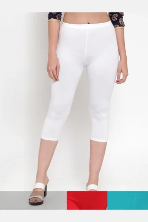 Jinfo Women White & Blue Pack of 3 Cotton Solid Capris