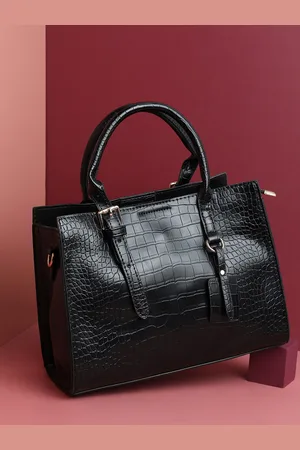 Campus Sutra Black Textured PU Shopper Handheld Bag with Tasselled