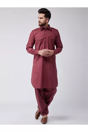 SOJANYA Men Maroon Solid Kurta with Salwar