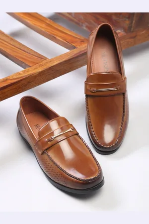 MUTAQINOTI Men Tan Lightweight Patent Leather Loafers
