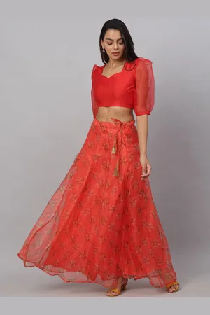NEUDIS Women Orange Printed Organza Maxi Skirt