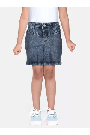 Tommy Hilfiger Girls Blue Solid Denim Skirt