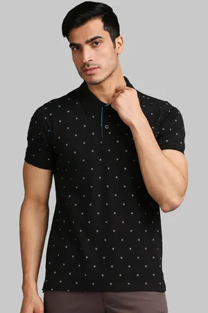 Parx Men Black & Sea Green Printed Polo Collar T-shirt