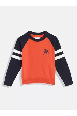 Ralph Lauren U S Polo Assn Kids Boys Orange Raglan Sleeves Pullover