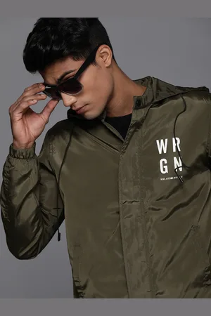 WROGN Men Olive Green Printed Slim Fit Hooded Tailored Jacket