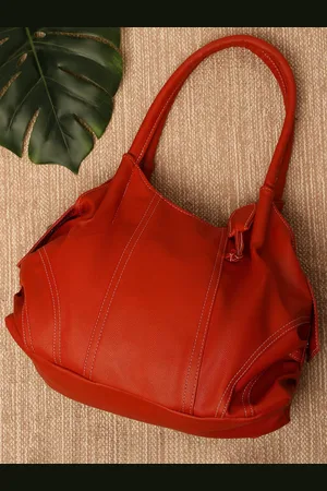 FOSTELO Red PU Half Moon Hobo Bag with Fringed
