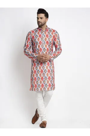 Kaifoo Men Multicoloured Printed Angrakha Kurta with Churidar