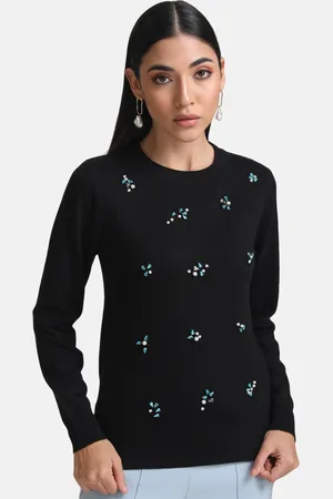 Kazo Women Black & White Embroidered Pullover with Embellished