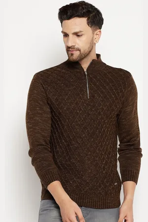 Duke Men Brown Cable Knit Pullover