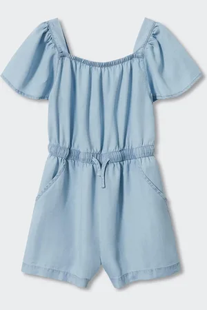 MANGO Girls Blue Solid Sustainable Playsuit