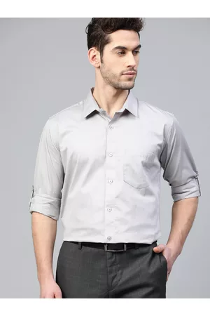DENNISON Men Grey Smart Slim Fit Water & Stain Repellent Solid Formal Shirt
