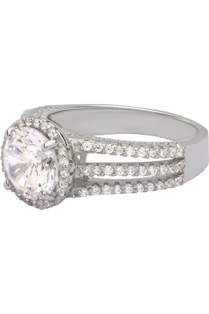 Anayra Jewellery 925 Sterling Silver Silver-Toned White Stone-Studded Finger Ring