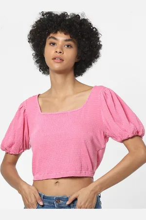 ONLY Women Pink Puff Sleeves Crop Top
