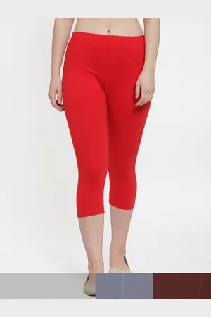 Jinfo Women Red & Grey Pack of 3 Cotton Solid Capris