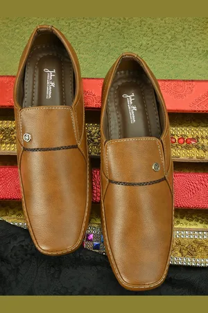 John Karsun Men Tan Solid Formal Slip-On Shoes