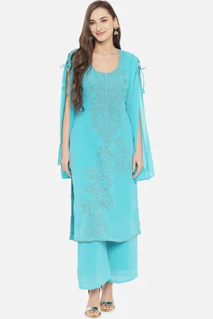 Aujjessa Women Turquoise Blue Swarvoski Kurta with Palazzos