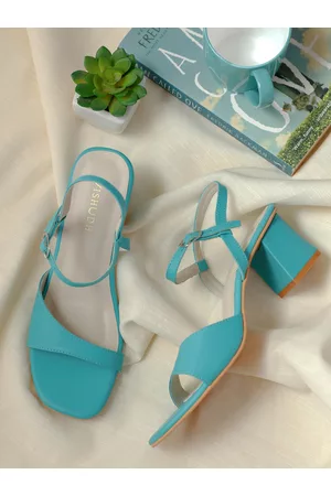 Vishudh Women Blue Solid Block Heel Sandals
