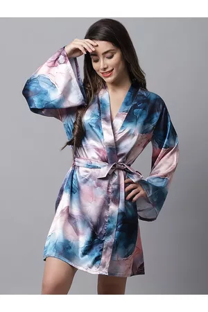 Claura Women Blue & Pink Printed Lounge Robe