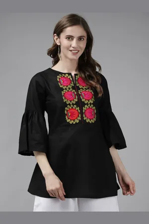 Bhama Couture Black & Pink Embroidered Tunic
