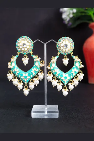 Golden Peacock Green & Gold-Toned Classic Drop Earrings
