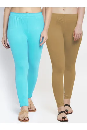 Jinfo Women Pack Of 2 Beige & Blue Solid Ankle-Length Leggings