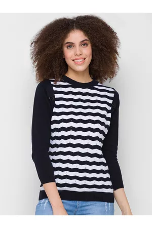 Globus Women Black & White Printed Cotton T-shirt