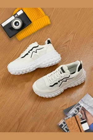 Jove Women White Woven Design Sneakers