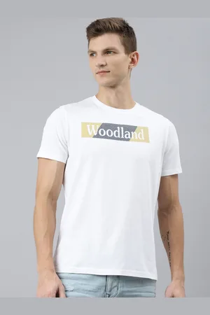 Woodland Men White Typography Printed Applique T-shirt