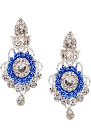 ANIKAS CREATION Blue & Silver-Plated Enamelled Classic Drop Earrings