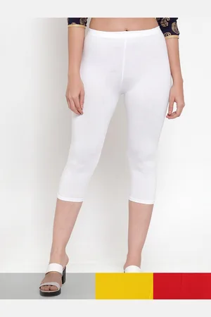 Jinfo Women White & Red Pack of 3 Cotton Solid Capris