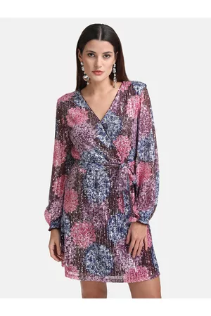 Kazo Women Pink & Blue Floral Dress