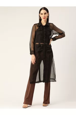 Antheaa Women Black Solid Sheer Kurta