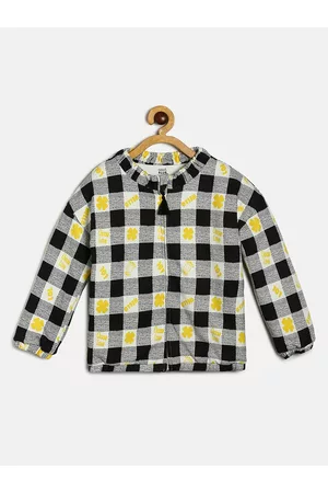 MINI KLUB Girls Black Checked Lightweight Padded Jacket with Patchwork