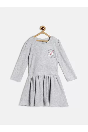 MINI KLUB Girls Grey Gathered Fit & Flare Dress