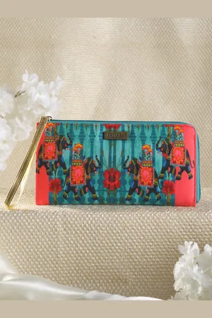 Priyaasi Women Blue & Pink Printed Zip Around Wallet