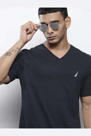 Nautica Men Navy Blue Pure Cotton Slim Fit T-shirt