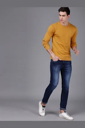 WROGN Men Mustard Yellow Solid Pullover Sweater