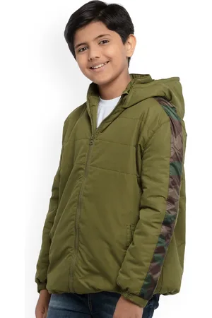 UNDER FOURTEEN ONLY Boys Green Hooded Padded Jacket