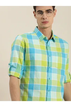 Moda Rapido Men Green & Blue Slim Fit Checked Casual Shirt