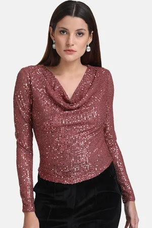 Kazo Women Pink Embellished Cowl Neck Top
