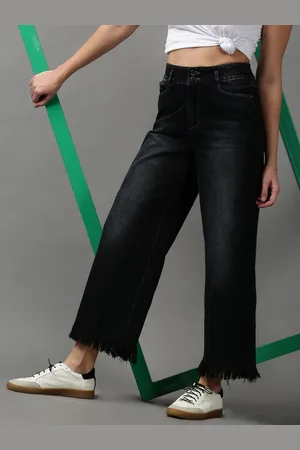 SHOWOFF Women Black Wide Leg Mildly Distressed Light Fade Jeans
