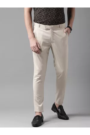 DENNISON Men Beige Smart Tapered Fit Solid Regular Trousers
