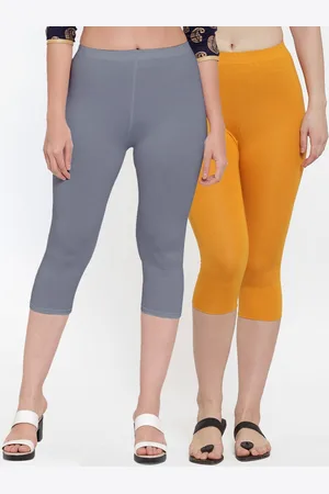 Jinfo Women Pack of 2 Grey & Mustard Solid Capris
