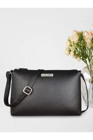FLYING BERRY Black Textured PU Swagger Sling Bag