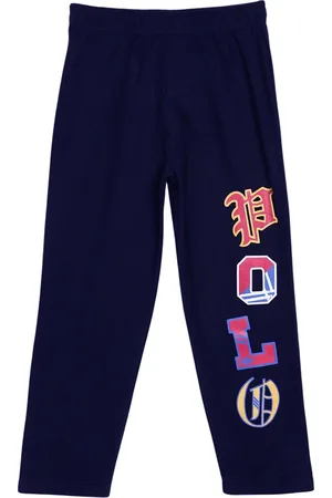 Sweet Angel Boys Navy Blue Printed Cotton Relaxed Fit Track Pants