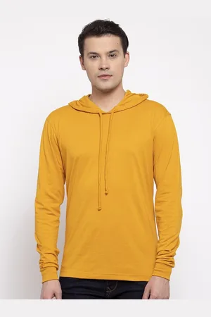 Friskers Men Gold Cotton Solid Hoodie T-shirt