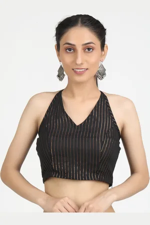 Llajja Women Black & Gold-Toned Woven Design Pure Cotton Saree Blouse