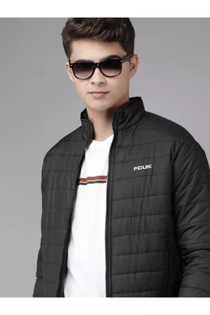 French Connection Men Black Solid Quilted Jacket
