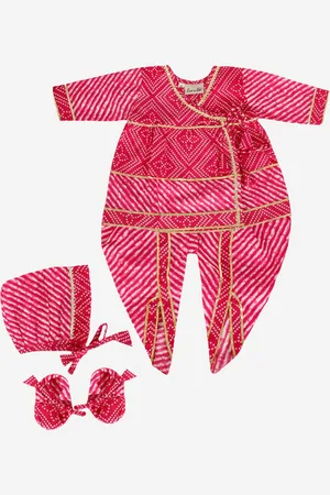 BownBee Girls Pink & White Striped Pure Cotton Kurta with Dhoti Pants Set