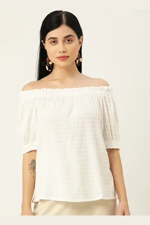 Koton Women White Self-Design Dobby Weave Off-Shoulder Top